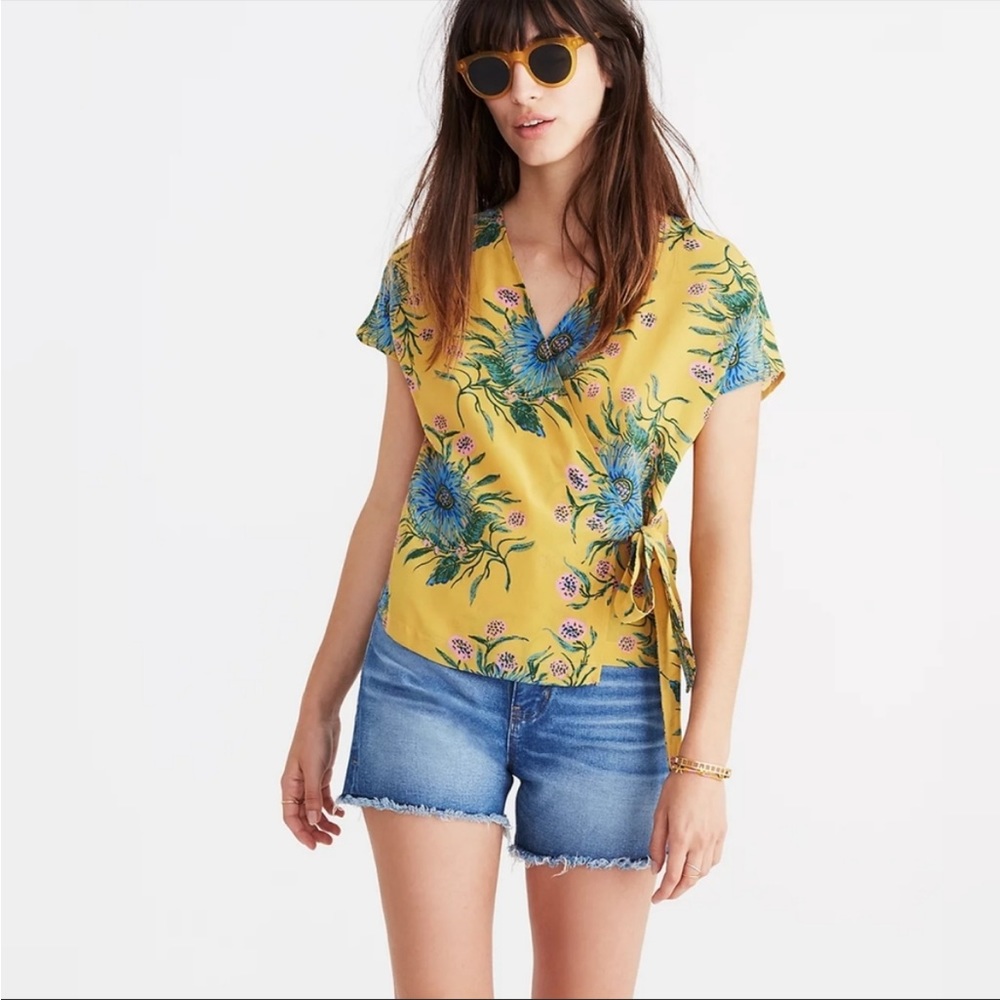 Madewell painted blooms silk wrap top